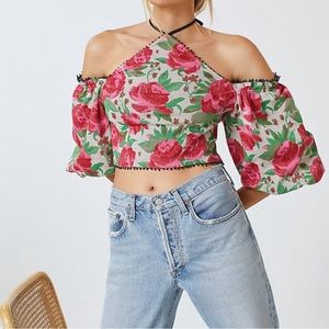 Anthropologie Frida Off the Shoulder Floral Halter Crop Top